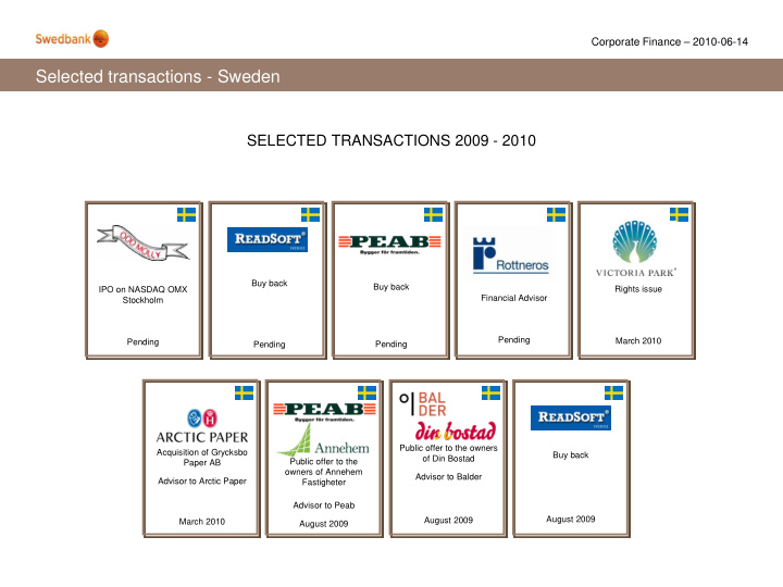 selected transactions sweden