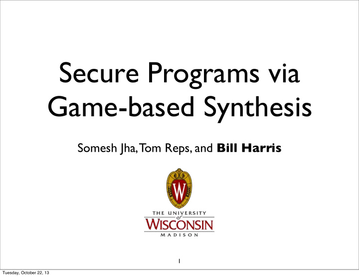 secure programs via game based synthesis