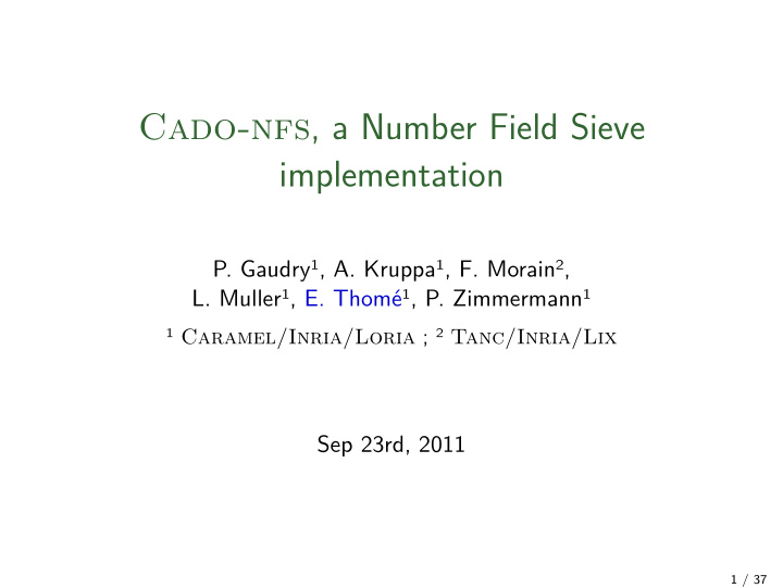 cado nfs a number field sieve implementation