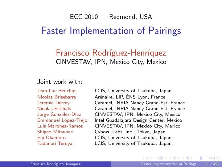 faster implementation of pairings