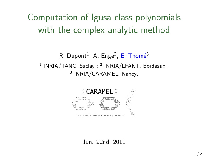 computation of igusa class polynomials with the complex