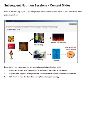 Subsequent Nutrition Sessions - Content Slides  Refer to the following pages as you complete your