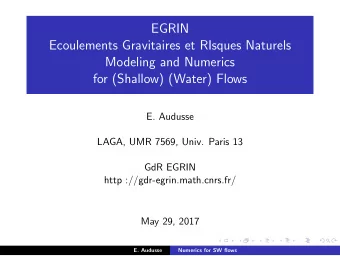 EGRIN  Ecoulements Gravitaires et RIsques Naturels  Modeling and Numerics  for (Shallow) (Water)