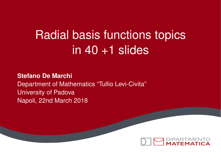 radial basis functions topics in 40 1 slides