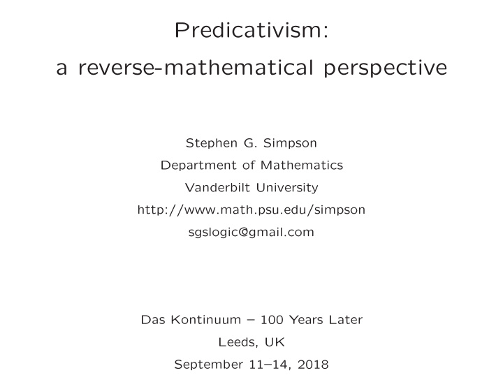 predicativism a reverse mathematical perspective