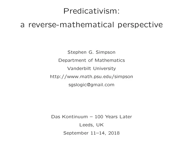 predicativism a reverse mathematical perspective