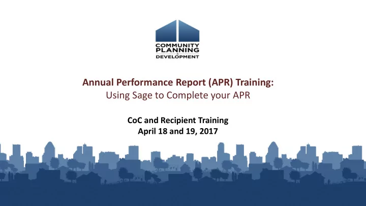 annual performance report apr training using sage to