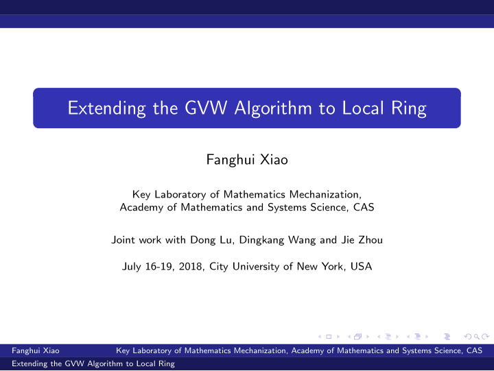 extending the gvw algorithm to local ring