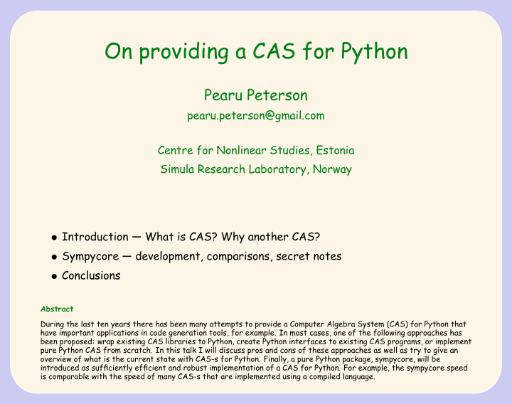 on providing a cas for python