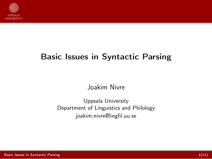 basic issues in syntactic parsing