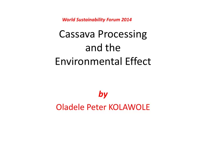 cassava processing and the environmental effect