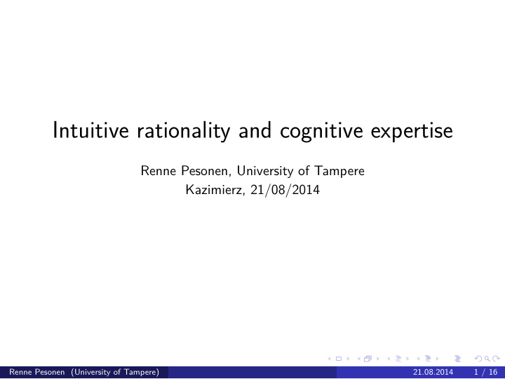 intuitive rationality and cognitive expertise
