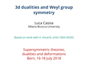 3d dualities and Weyl group  symmetry  Luca Cassia  Milano-Bicocca University  Based on work with