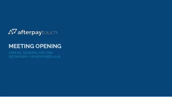MEETING OPENING  ANNUAL GENERAL MEETING  WEDNESDAY 28 NOVEMBER 2018  CHAIRMANS ADDRESS  ANNUAL