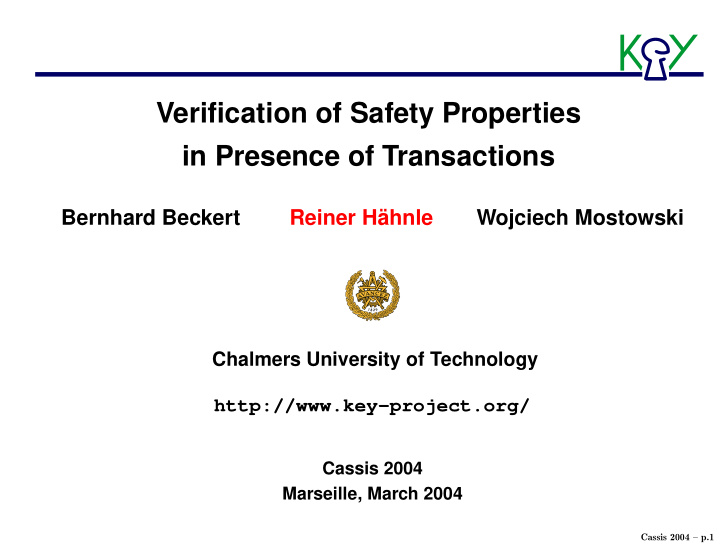 verification of safety properties in presence of