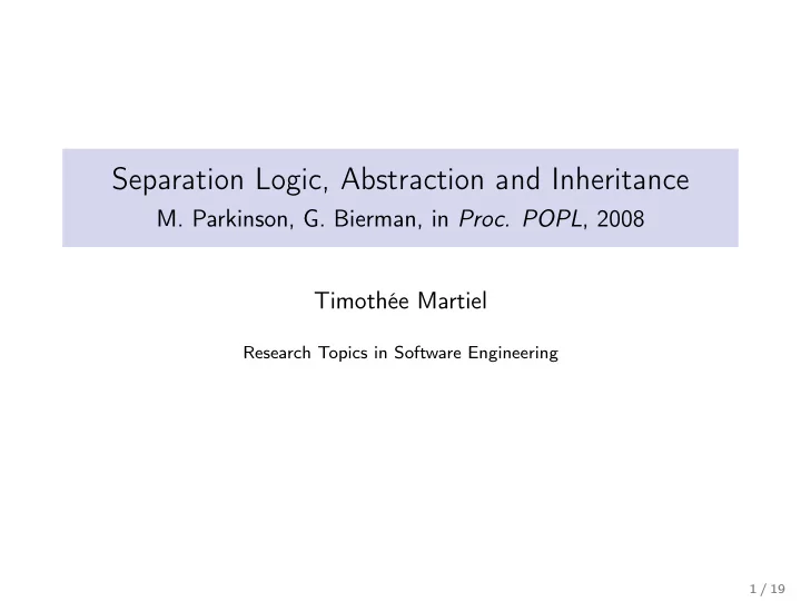 separation logic abstraction and inheritance