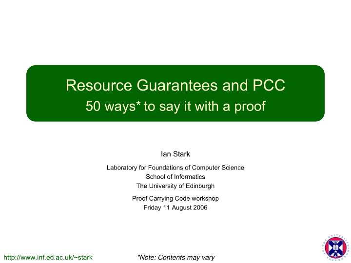 resource guarantees and pcc