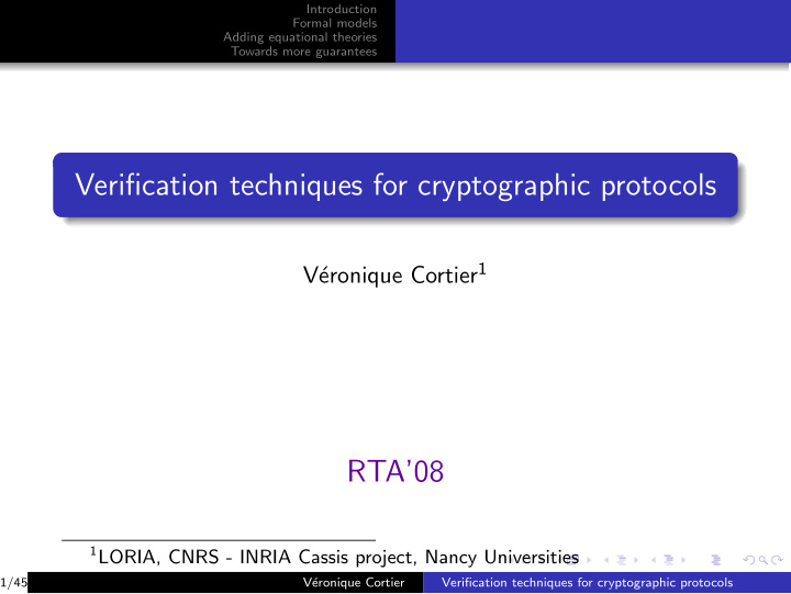verification techniques for cryptographic protocols