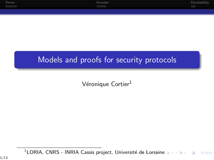 models and proofs for security protocols