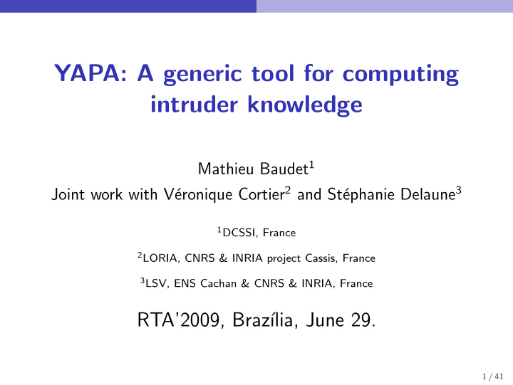 yapa a generic tool for computing intruder knowledge