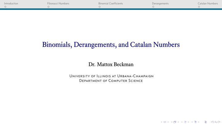 binomials derangements and catalan numbers
