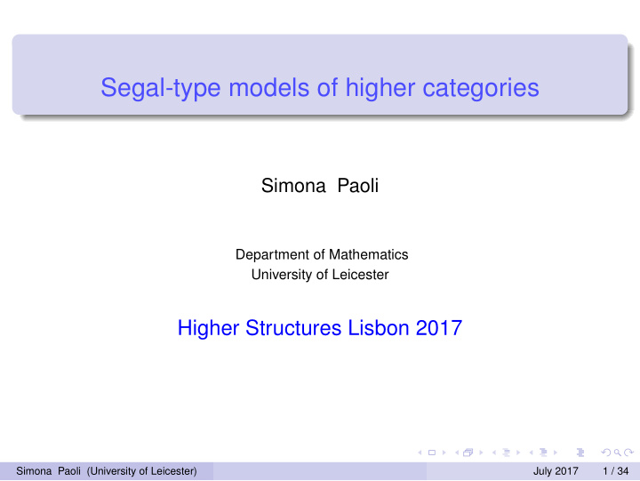 segal type models of higher categories