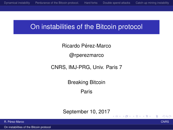 on instabilities of the bitcoin protocol