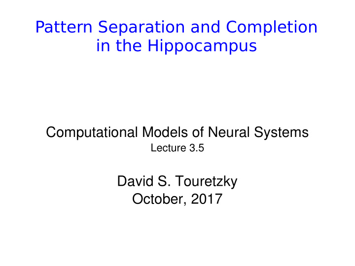 pattern separation and completion in the hippocampus