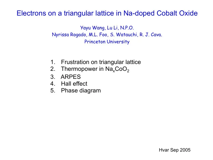 electrons on a triangular lattice in na doped cobalt oxide
