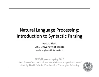 Natural Language Processing: Natural Language Processing: Introduction to Syntactic Parsing