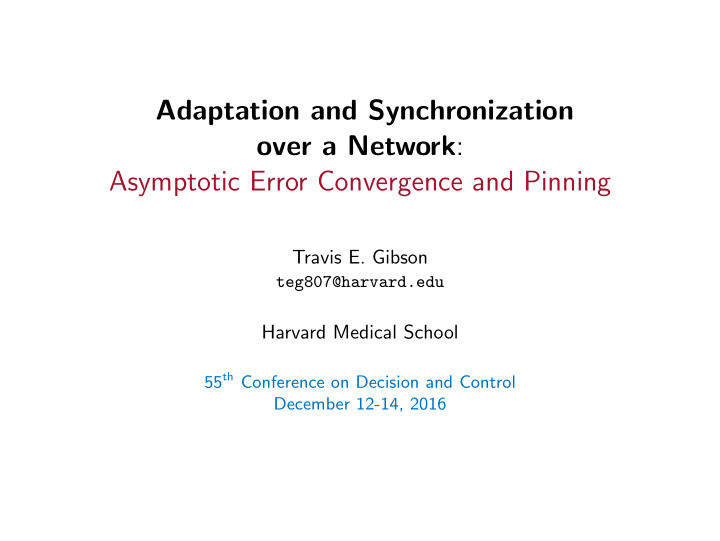 adaptation and synchronization over a network asymptotic