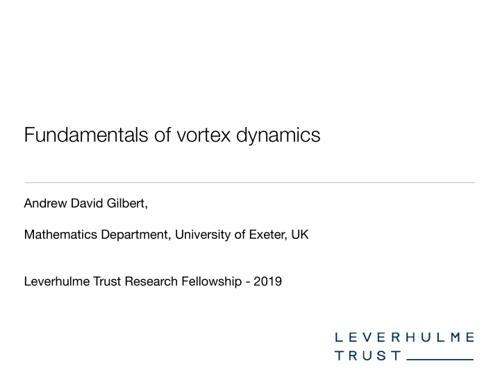 fundamentals of vortex dynamics