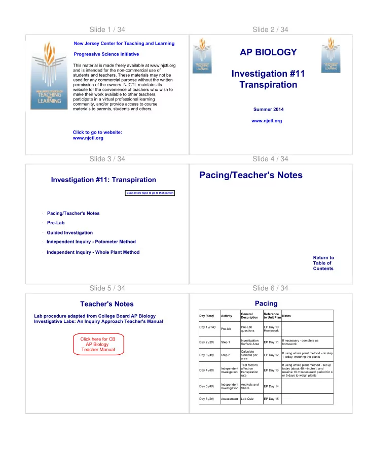 pacing teacher s notes