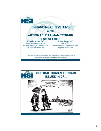 4 I SYSTEMS ENHANCING C 4  I SYSTEMS  ENHANCING C  WITH  WITH  ACTIONABLE HUMAN TERRAIN  ACTIONABLE