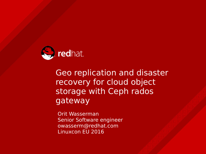 geo replication and disaster recovery for cloud object