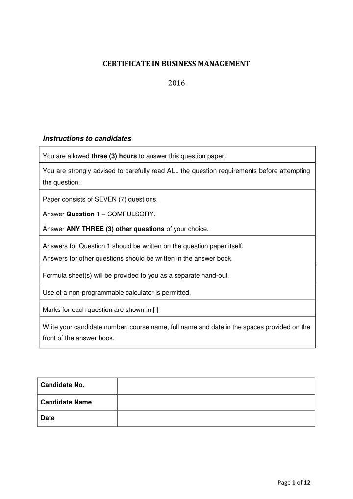 certificate in business management 2016