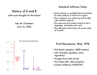 History of S and R   More software is available then ever before (with some thoughts for the