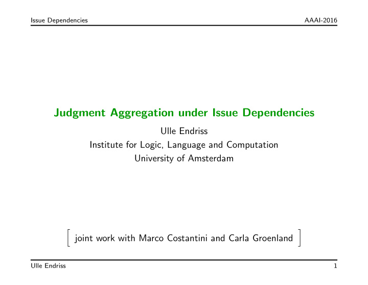 judgment aggregation under issue dependencies