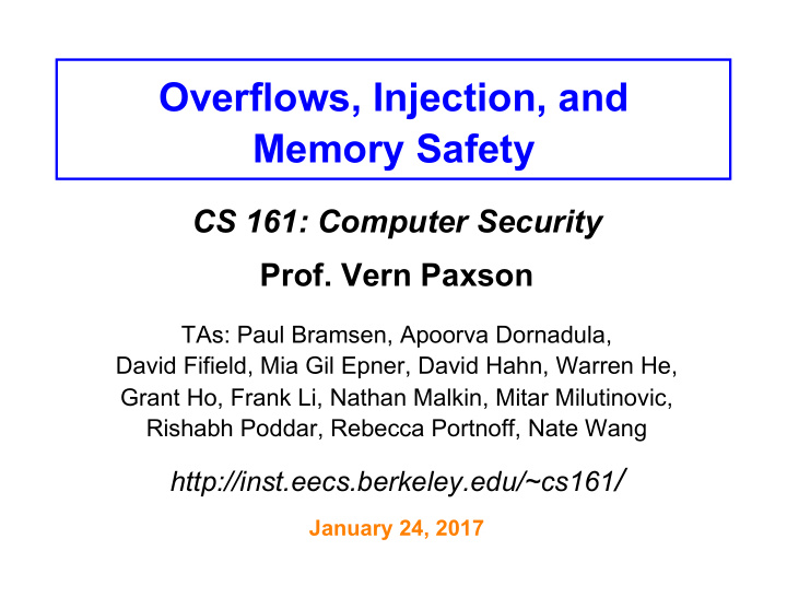 overflows injection and memory safety