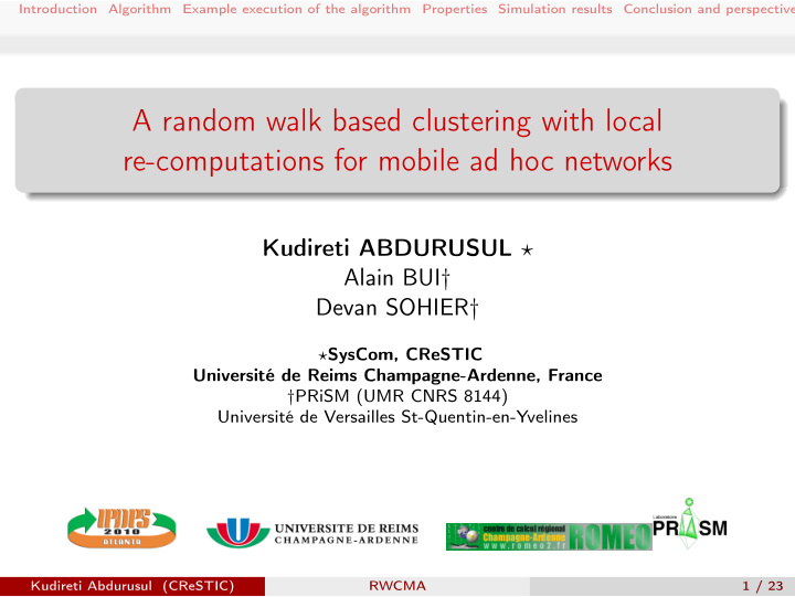 a random walk based clustering with local re computations