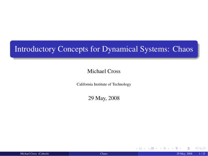 introductory concepts for dynamical systems chaos