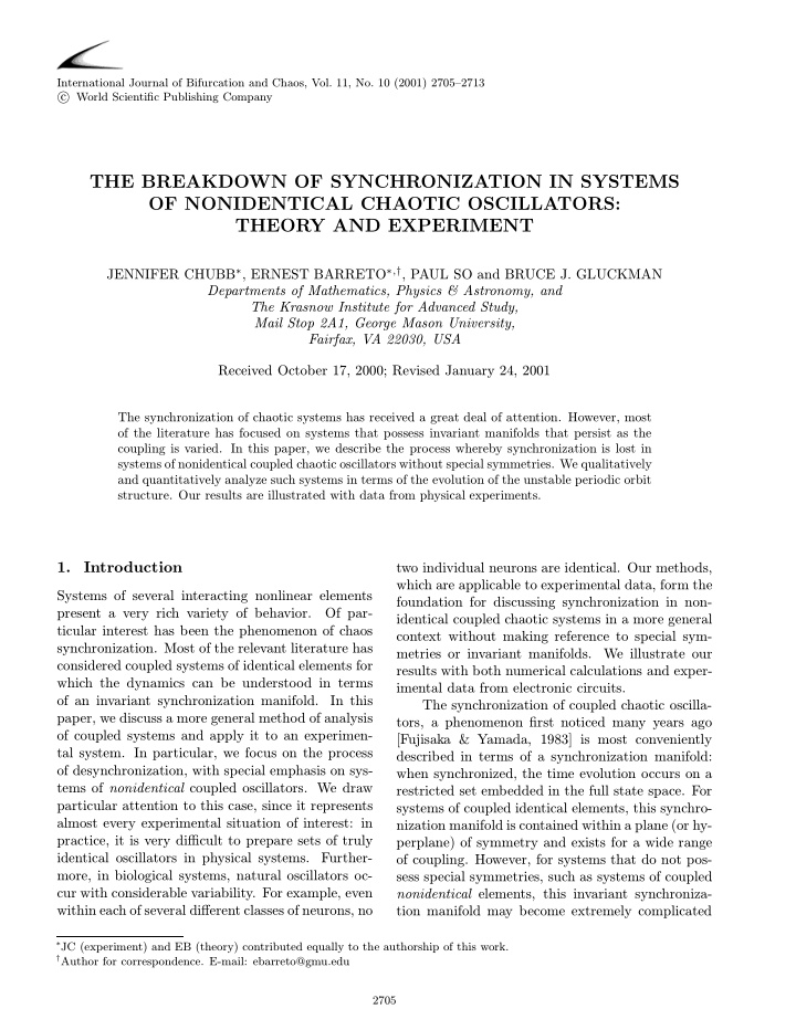 the breakdown of synchronization in systems of