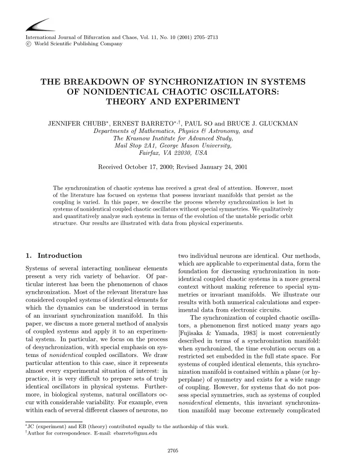 the breakdown of synchronization in systems of