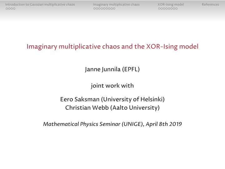 imaginary multiplicative chaos and the xor ising model