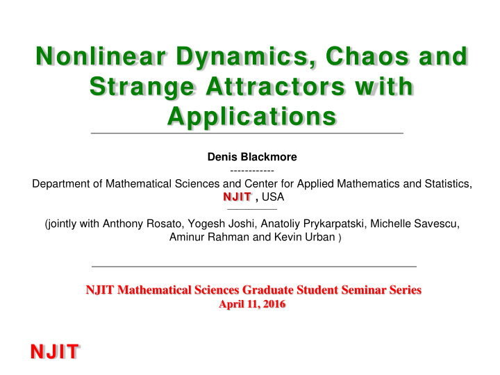 nonlinear dynamics chaos and strange attractors w ith