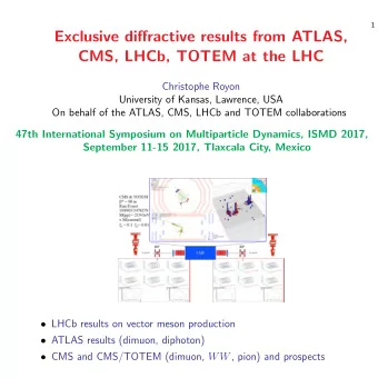 Exclusive diffractive results from ATLAS,  CMS, LHCb, TOTEM at the LHC  Christophe Royon