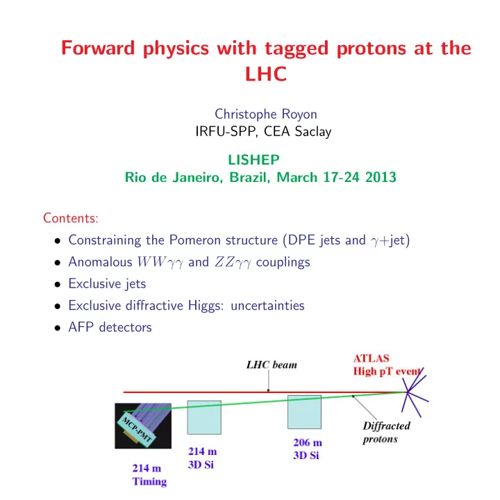 forward physics with tagged protons at the lhc
