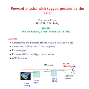 Forward physics with tagged protons at the  LHC  Christophe Royon  IRFU-SPP, CEA Saclay  LISHEP