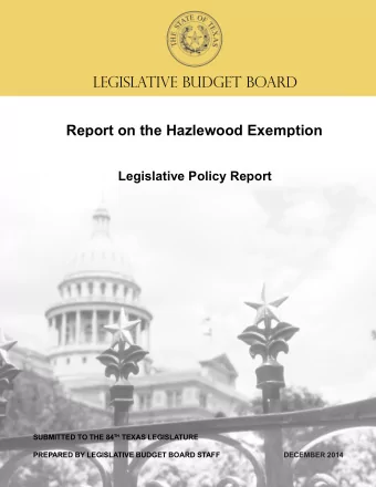 LEGISLATIVE BUDGET BOARD  LEGISLATIVE BUDGET BOARD Report on the Hazlewood Exemption  Legislative