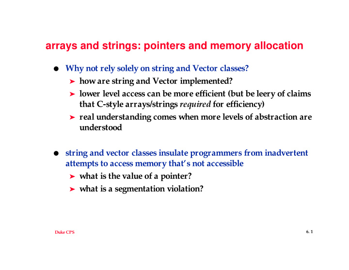 arrays and strings pointers and memory allocation